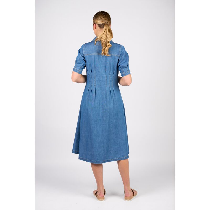 Vassalli Cap Sleeve Shaped Waist Button Up Dress With Pockets image number 1